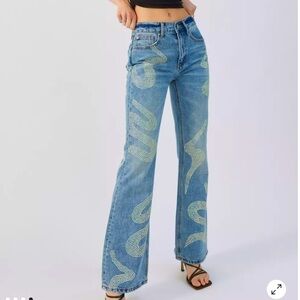 Urban outfitters 90’s boot cut, studded rhinestone embellished jeans